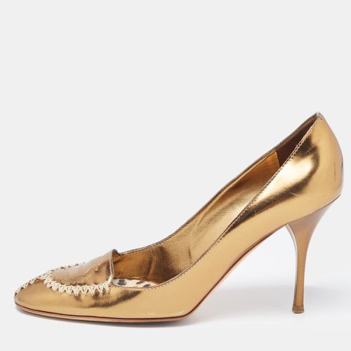 Roberto Cavalli Golden Foil Leather Loafers Pumps Size 38.5 - Roberto Cavalli - Modalova