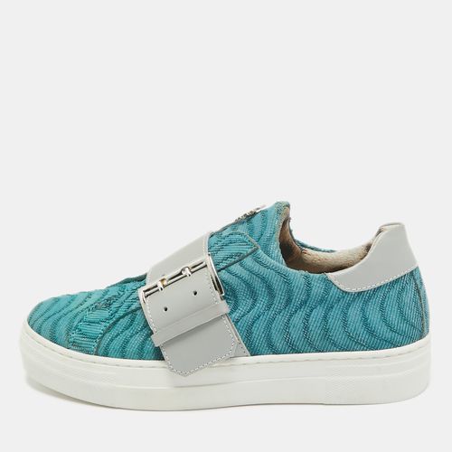 Roberto Cavalli Blue/Grey Leather Buckle Sneakers 35 - Roberto Cavalli - Modalova