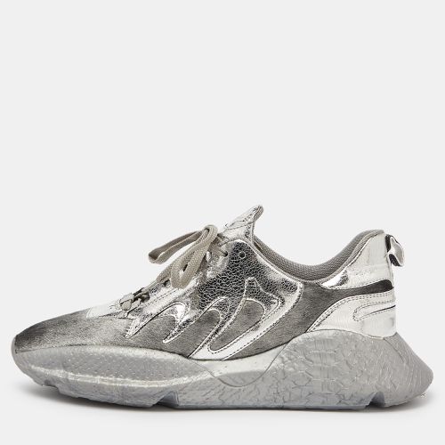 Roberto Cavalli Silver Calfhair and Laminated Leather V1per Lace Up Sneakers Size 40 - Roberto Cavalli - Modalova