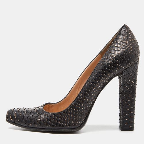 Roberto Cavalli Black/Gold Watersnake Leather Block Heel Pumps Size 39 - Roberto Cavalli - Modalova