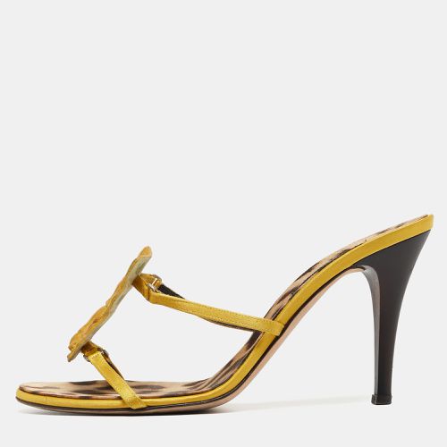 Roberto Cavalli Yellow Satin and Crocodile Slide Sandals Size 40 - Roberto Cavalli - Modalova