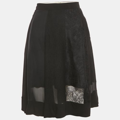 Rochas Black Crinkled Crepe & Lace Paneled Mini Skirt M - Rochas - Modalova
