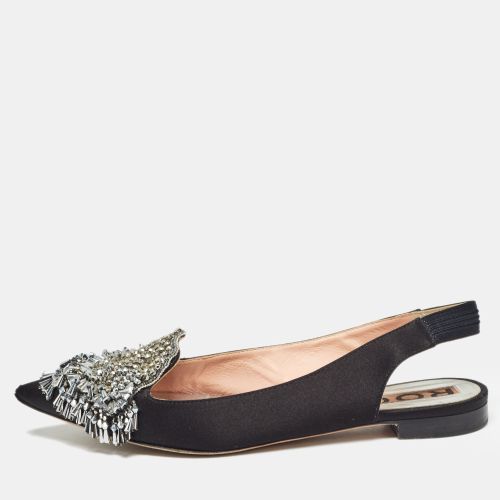 Rochas Black Satin Crystal Embellished Flat Slingback Sandals Size 36 - Rochas - Modalova