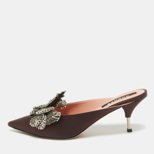 Rochas Burgundy Satin Crystal Embellished Mules Size 38 - Rochas - Modalova