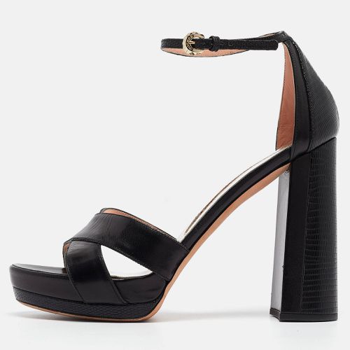 Rochas Black Leather Platform Ankle Strap Sandals Size 39 - Rochas - Modalova