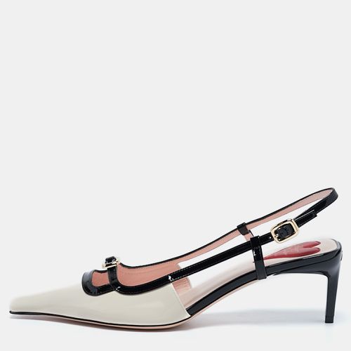 Roger Vivier Cream/Black Patent Leather Mini Buckle Slingback Pumps Size 39 - Roger Vivier - Modalova