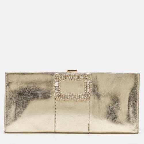 Roger Vivier Gold Leather Crystals Embellished Pilgrim Clutch - Roger Vivier - Modalova