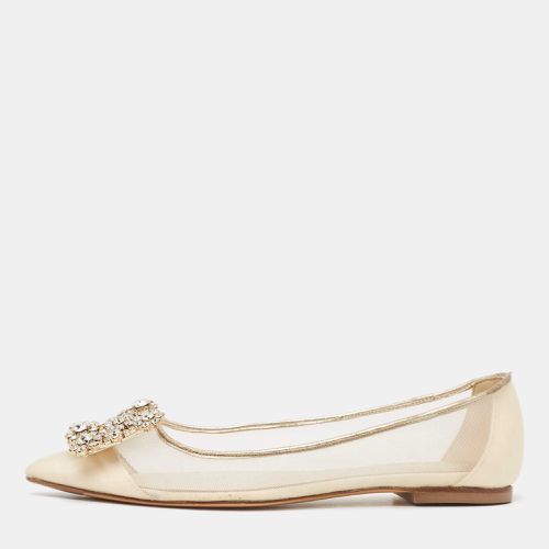 Roger Vivier Beige/Gold Leather and Mesh Crystal Embellished Ballet Flats Size 34 - Roger Vivier - Modalova