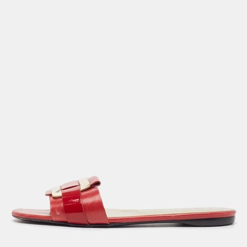 Roger Vivier Red/Gold Patent and Leather Pilgrim De Jour Slide Flats Size 37 - Roger Vivier - Modalova