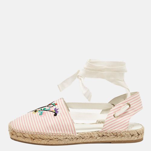 White Striped Canvas Blooming RV Embroidered Espadrille Flats Size 40 - Roger Vivier - Modalova