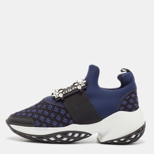 Roger Vivier Blue Leather and Mesh Viv Run Strass Slip On Sneakers Size 38 - Roger Vivier - Modalova