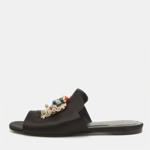 Satin Crystal Embellished Flat Slides Size 39 - Roger Vivier - Modalova