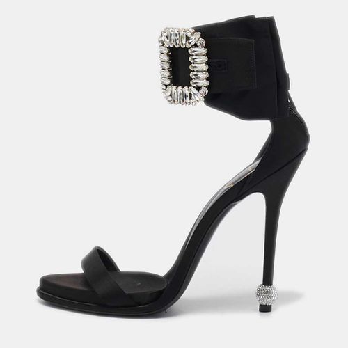 Satin Crystal Embellished Buckle Bow Ankle Strap Sandals Size 40 - Roger Vivier - Modalova