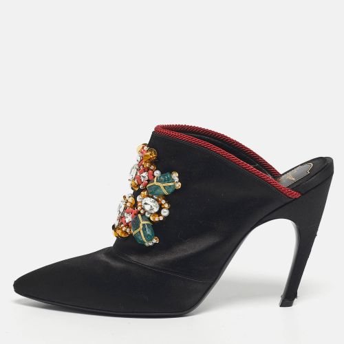 Roger Vivier Black Satin Crystals Embellished Mules Size 39 - Roger Vivier - Modalova