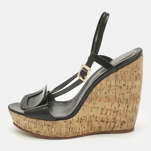 Roger Vivier Black Leather Buckle Wedge Slingback Sandals Size 40 - Roger Vivier - Modalova