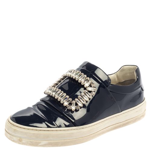 Rger Vivier Blue Patent Leather Sneaky Viv Embellished Low Top Sneakers Size 35 - Roger Vivier - Modalova