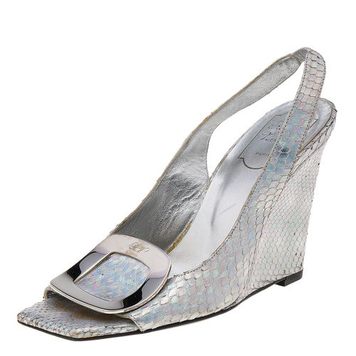 Roger Vivier Metallic Iridescent Python Wedge Slingback Sandals Size 37 - Roger Vivier - Modalova