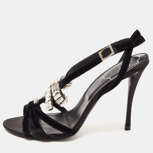 Roger Vivier Black Velvet Crystal Embellished Bow Sandals Size 37 - Roger Vivier - Modalova