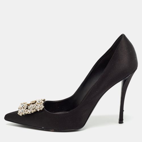 Roger Vivier Black Satin Flower Strass Buckle Pumps Size 40 - Roger Vivier - Modalova