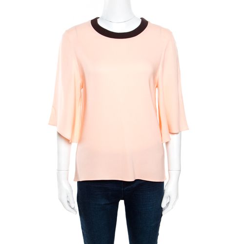 Roksanda Ilincic Peach Crepe Contrast Ribbed Neck Detail Flared Sleeve Top S - Roksanda Ilincic - Modalova