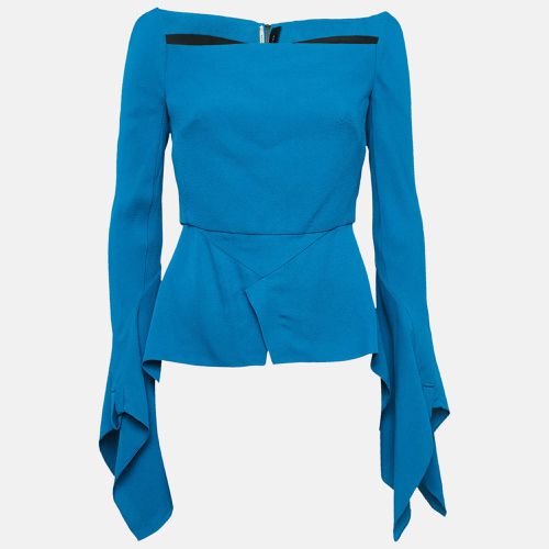 Roland Mouret Blue Textured Crepe Flared Blouse M - Roland Mouret - Modalova