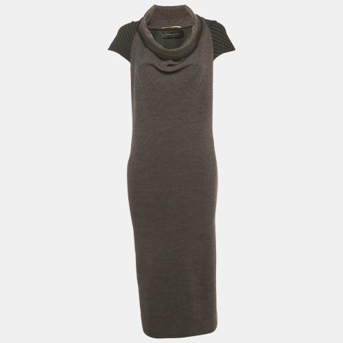 Roland Mouret Grey Jacquard Trim Wool Knit Mock Neck Midi Dress M - Roland Mouret - Modalova