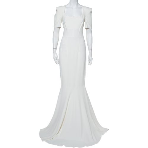 Roland Mouret White Crepe Paneled Detail Fitted Jansen Gown L - Roland Mouret - Modalova