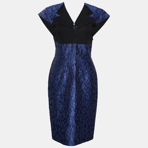 Roland Mouret Navy Blue Mirah Jacquard Cotton Silk Midi Dress S - Roland Mouret - Modalova