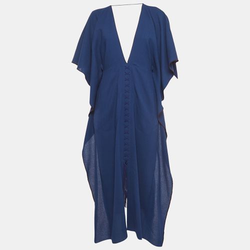 Roland Mouret Blue Wool Lace-Up Detail Midi Kaftan Dress M - Roland Mouret - Modalova