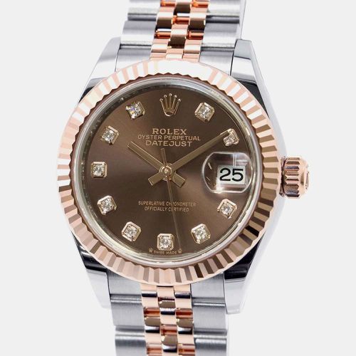 Rolex Brown Diamond 18k Rose Gold Stainless Steel Datejust Automatic Women's Wristwatch 28 mm - Rolex - Modalova