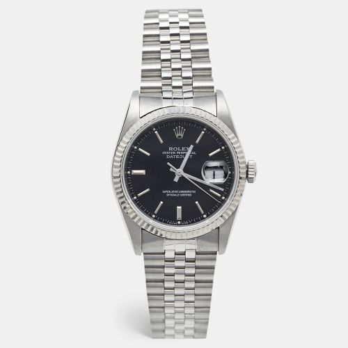 Rolex Black 18K White Gold & Stainless Steel Datejust 16234 Men's Wristwatch 36 mm - Rolex - Modalova