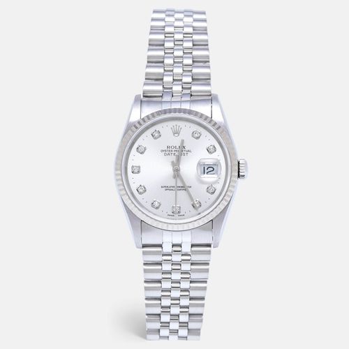 Rolex Silver Diamond 18K White Gold Stainless Steel Datejust 16234 Unisex Wristwatch 36 mm - Rolex - Modalova