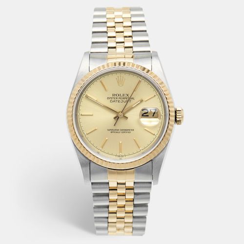 Rolex Champagne 18k Yellow Gold Stainless Steel Datejust 16233 Men's Wristwatch 36 mm - Rolex - Modalova