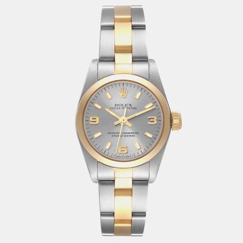 Rolex Oyster Perpetual Steel Yellow Gold Slate Dial Ladies Watch 67183 24 mm - Rolex - Modalova