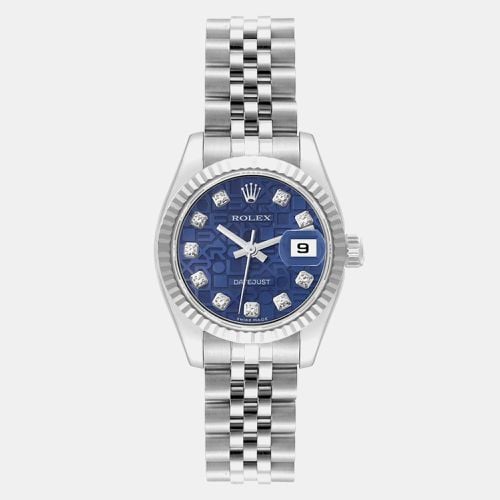 Rolex Datejust Steel White Gold Blue Diamond Dial Ladies Watch 179174 26 MM - Rolex - Modalova