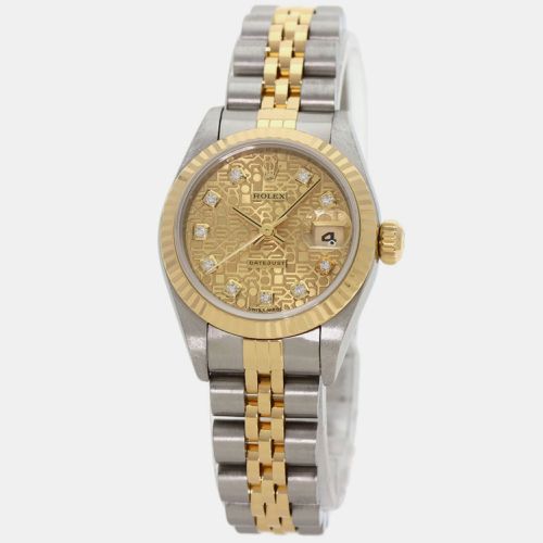 Champagne Diamond 18k Yellow Stainless Steel Datejust 69173 Automatic Women's Wristwatch 26 mm - Rolex - Modalova