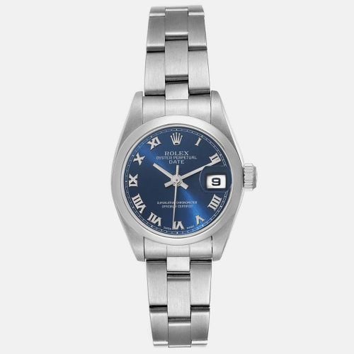 Rolex Date Blue Roman Dial Smooth Bezel Steel Ladies Watch 26 mm - Rolex - Modalova