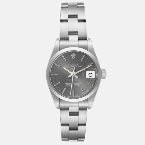 Rolex Date Gray Dial Smooth Bezel Steel Oyster Bracelet Ladies Watch 26.0 mm - Rolex - Modalova