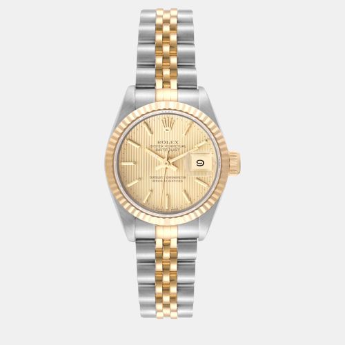 Datejust Champagne Tapestry Dial Steel Yellow Ladies Watch 69173 - Rolex - Modalova