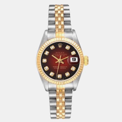 Rolex Datejust Red Diamond Dial Steel Yellow Gold Ladies Watch 26.0 mm - Rolex - Modalova