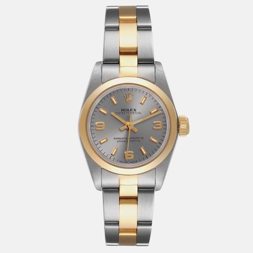 Rolex Oyster Perpetual Steel Yellow Gold Slate Dial Ladies Watch 67183 24 mm - Rolex - Modalova