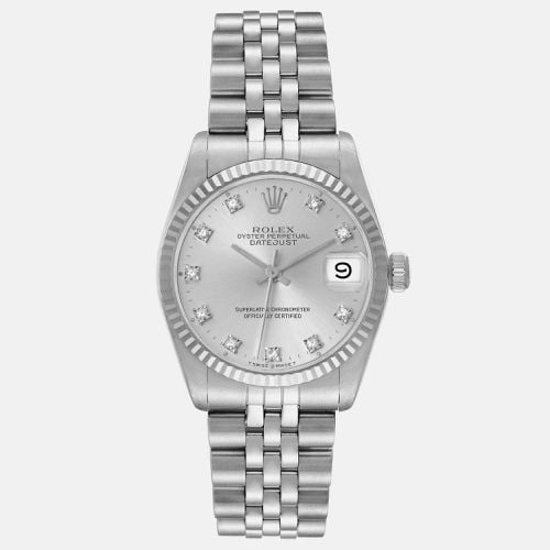 Datejust Midsize Steel White Gold Diamond Dial Ladies Watch 68274 - Rolex - Modalova