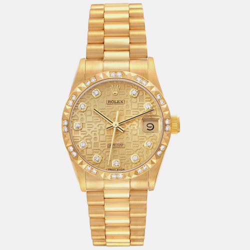 President Midsize Yellow Diamond Dial Bezel Ladies Watch 68258 - Rolex - Modalova