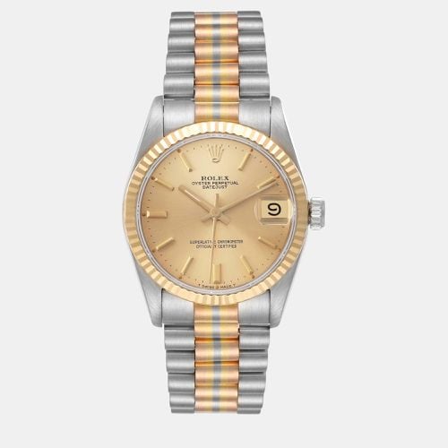 Rolex President Midsize Tridor White Yellow Rose Gold Ladies Watch 31.0 mm - Rolex - Modalova