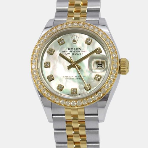 Rolex White MOP Diamond 18K Yellow Gold Stainless Steel Datejust 279383RBR Automatic Women's Wristwatch 28 mm - Rolex - Modalova