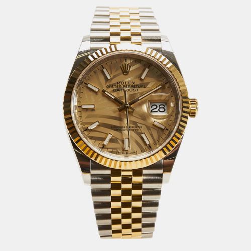 Oyster Perpetual Datejust 36 mm Palm Dial Watch Oystersteel and Yellow - Rolex - Modalova