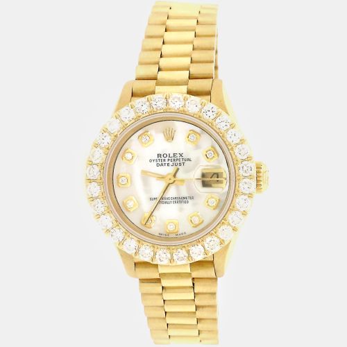 Custom MOP 2CT Diamond 18K Yellow Gold President Datejust Automatic Women's Wristwatch 26mm - Rolex - Modalova