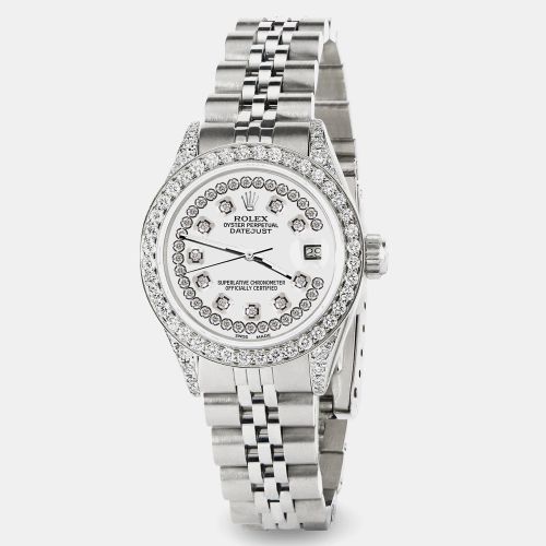 Custom Ivory Diamond Stainless Steel Datejust Automatic Women's Wristwatch 26mm - Rolex - Modalova