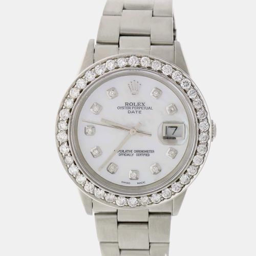 Custom MOP Diamond Stainless Steel Oyster Perpetual Date 15200 Automatic Men's Wristwatch 34mm - Rolex - Modalova