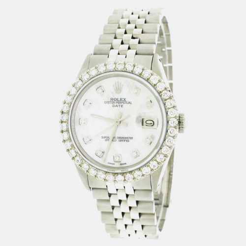 Customised MOP 2.7CT Diamond Stainless Steel Date Automatic Men's Wristwatch 34mm - Rolex - Modalova